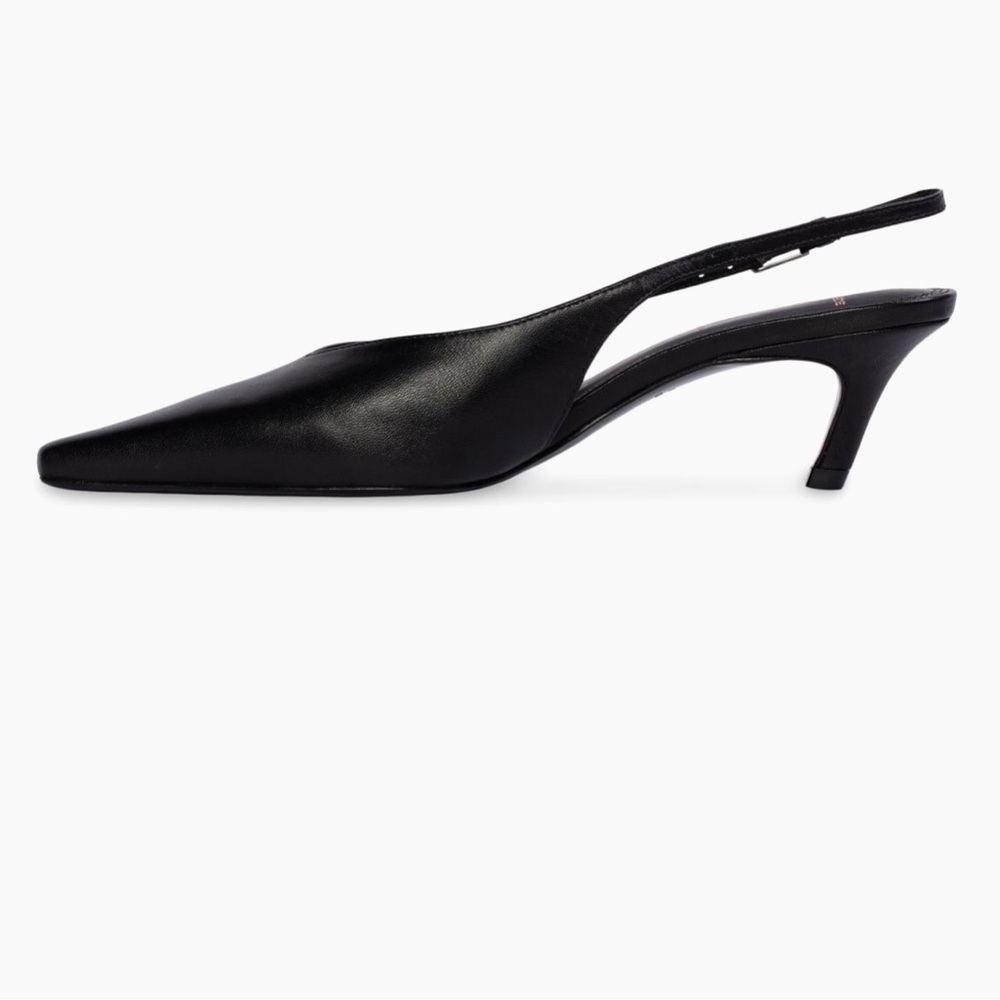 Black Suede Studio Lou 50 Black Leather Slingback Heels NEW W/BOX